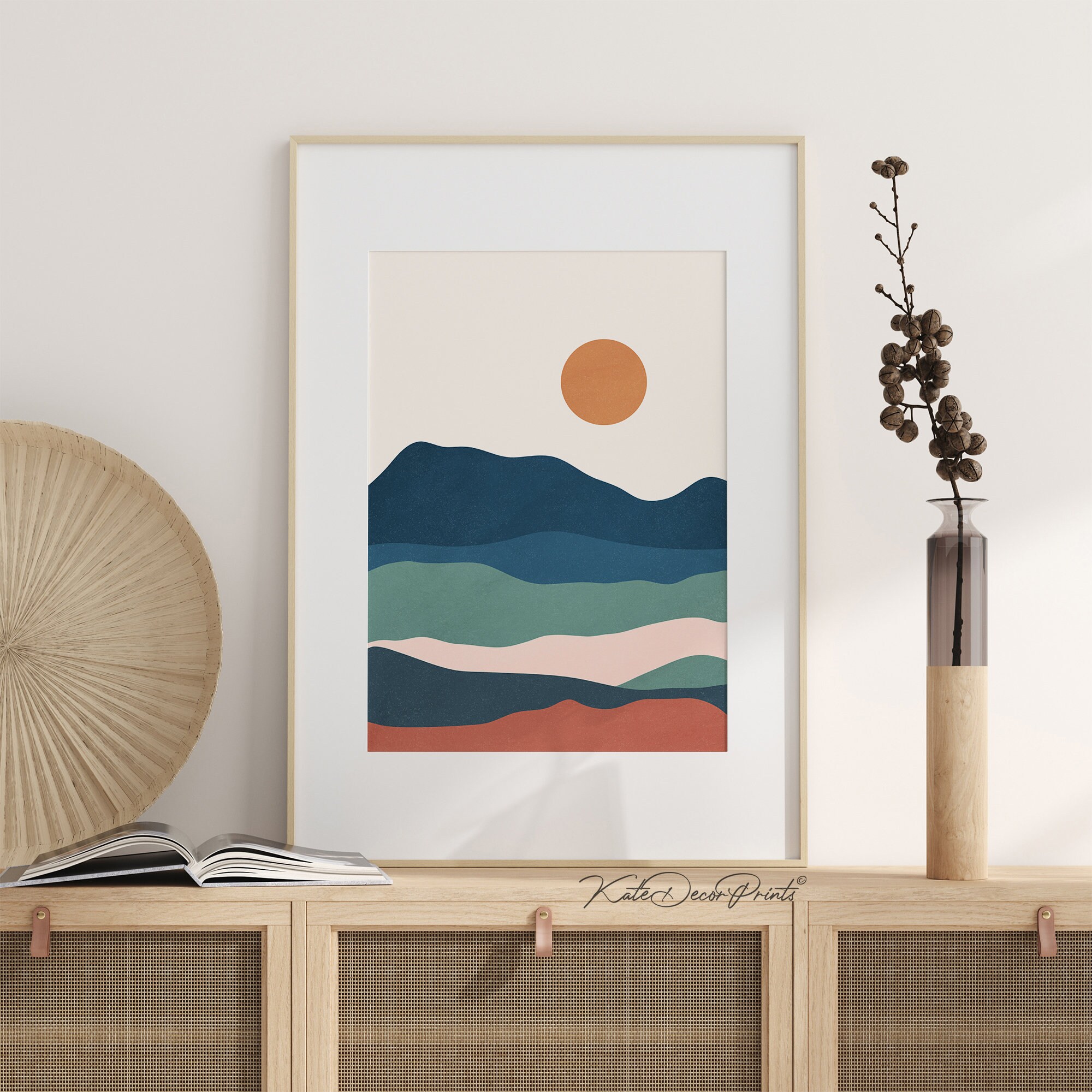 Minimalist Print Abstract Print Blue Rust Wall Art Etsy