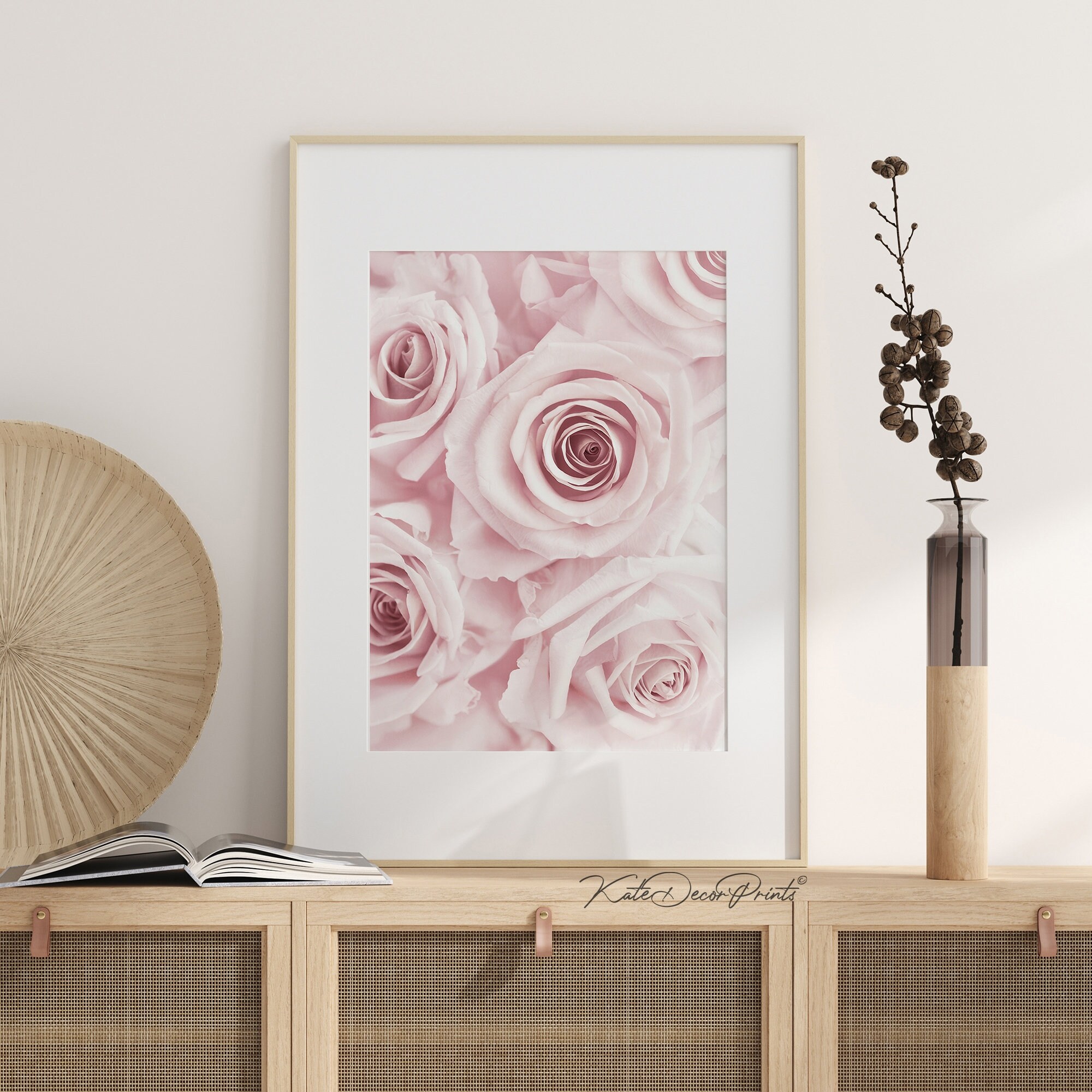 Pink Rose Print Flower Wall Art Flower Art Print Floral | Etsy