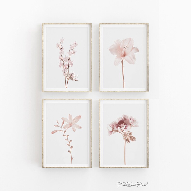 Flowers Wall Art Set Of 4 Prints Floral Print Set Flower Etsy