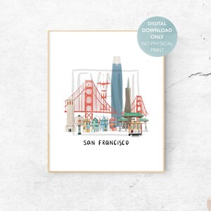 San Francisco Print - No Outline - Printable Digital Art - Decor Print - Skyline Art - California - Minimalist Print - DIGITAL DOWNLOAD