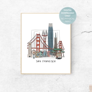 San Francisco Print - With Outline - Printable Digital Art - Decor Print - Skyline Art - California - Minimalist Print - DIGITAL DOWNLOAD