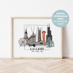 Chicago Print -  Graphic Digital Art - Kitchen Print - The Windy City Print - Wall Art - Minimalist Print - DIGITAL DOWNLOAD