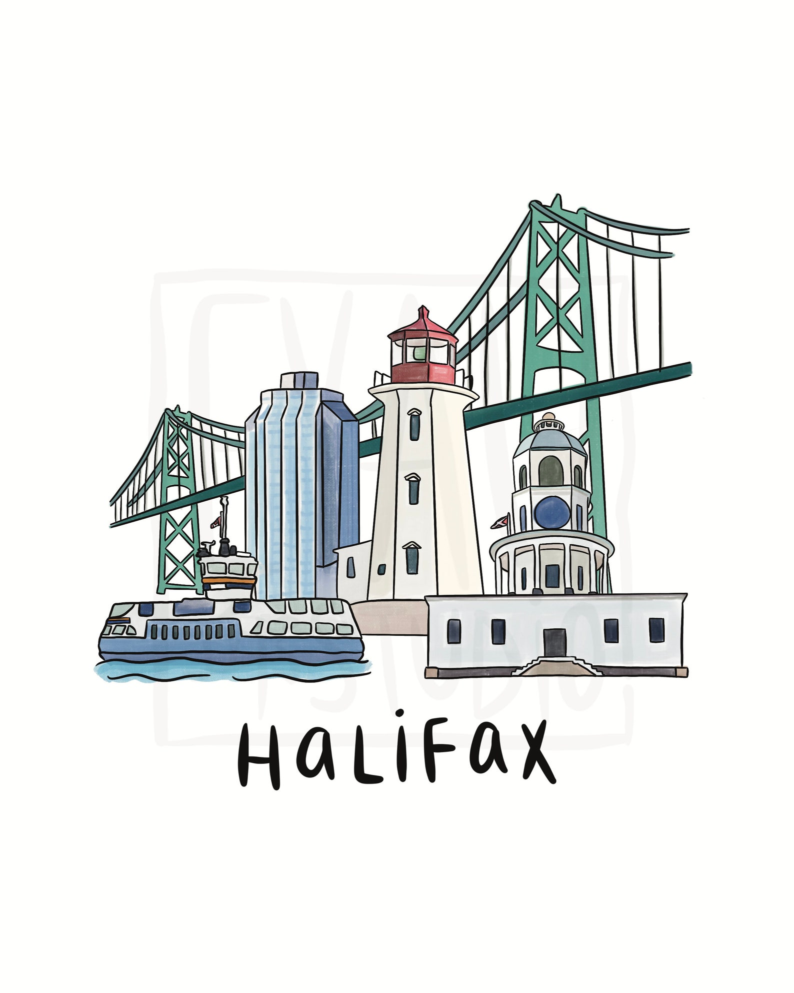 Halifax Print Outline Printable Digital Art Decor Print Etsy