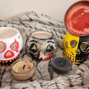 Decorated Halloween Candle Holders: Pumpkins and Skulls, Ceramic Decor