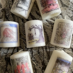 Hand-Drawn Horror-Themed 10cm Pillar Candles Scenes #2 - It, I Know What You Did Last Summer, Us, Friday the 13th, The Conjuring, Shutter