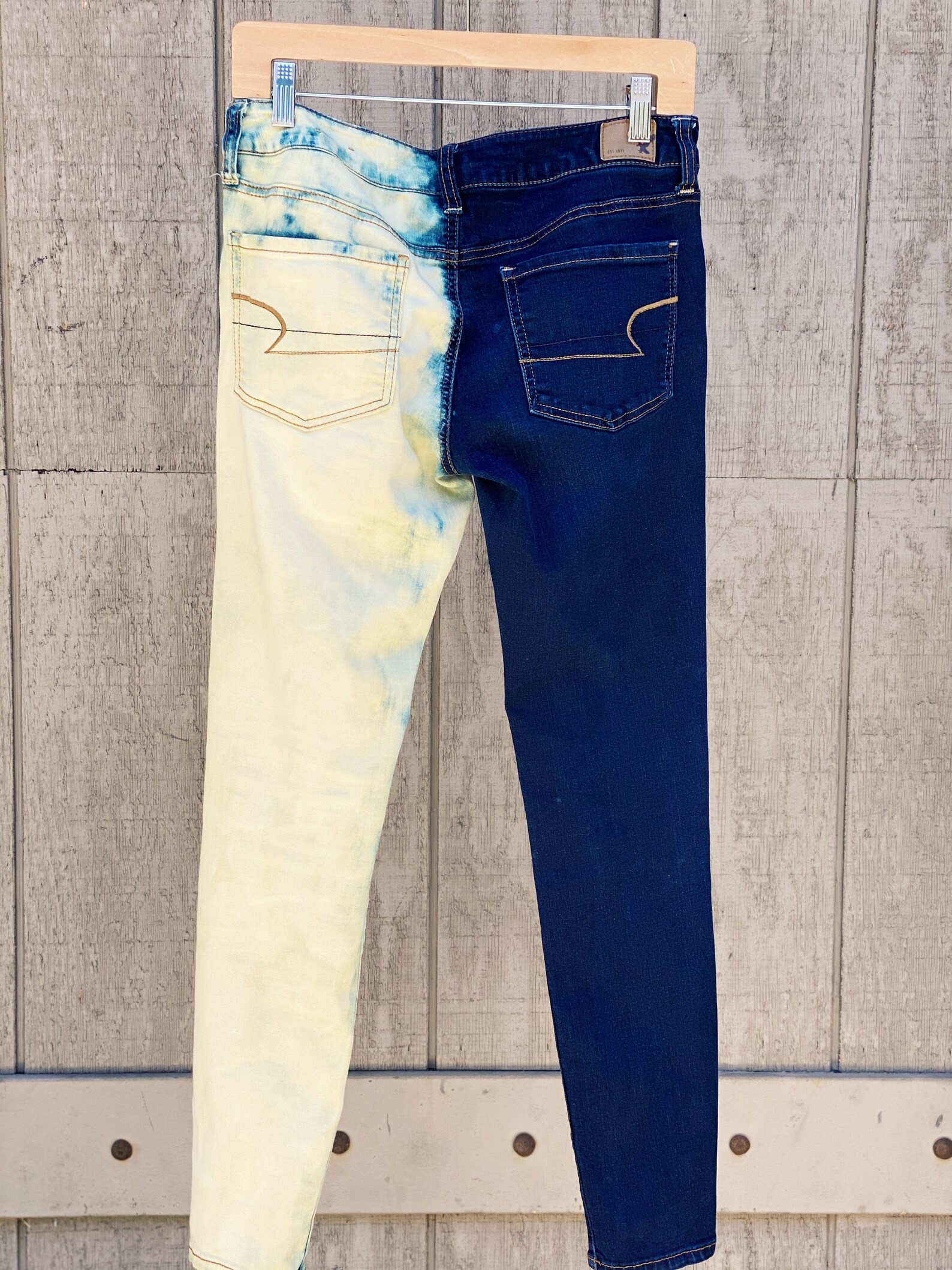 Bleach Dyed Jeans Dark Wash Etsy