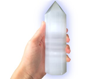 6" Selenite Crystal Point Tower Wand Generator Obelisk for Energy Cleansing Crystal Grid Meditation Reiki Healing Crystals and Stones