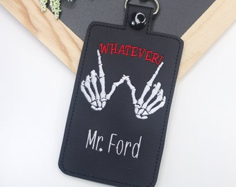 ID Badge Holder, Skeleton Hands Badge Holder, Personalized Vertical ID Card Protector Case, Lanyard Accessory, Teacher Gift