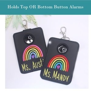 Alarm ID Badge Holder, Alarm Holder Key Ring, Vertical ID Card Case, Lanyard Accessory, Teacher Gift, Boho Rainbow Colors