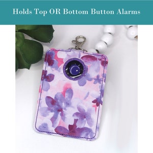 Alarm ID Badge Holder, Alarm Holder Key Ring, Personalized School Spirit Vertical ID Card Case, Teacher Gift, Purple Flowers