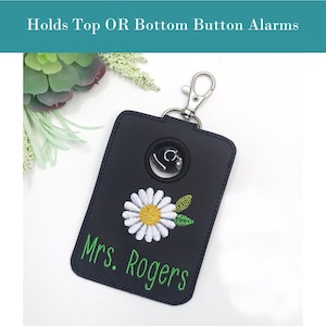 Alarm ID Badge Holder, Alarm Holder Key Ring, Vertical ID Card Case, Lanyard Accessory, Teacher Gift, Daisy