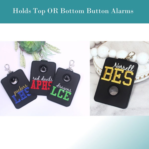 Alarm ID Badge Holder, Choose Your Colors,  Alarm Holder Key Ring, Personalized School Spirit Vertical ID Card Case, Teacher Gift