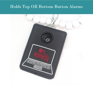 Alarm ID Badge Holder, Alarm Holder Key Ring, Vertical ID Card Case, Lanyard Accessory, Teacher Gift, Laptop, Computer