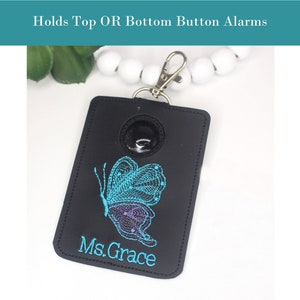 Alarm ID Badge Holder, Alarm Holder Key Ring, Vertical ID Card Case, Lanyard Accessory, Teacher Gift, Sketchy Butterfly