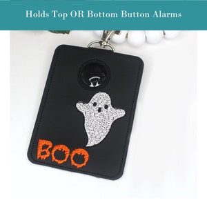 Alarm ID Badge Holder, Alarm Holder Key Ring, Vertical ID Card Case, Lanyard Accessory, Teacher Gift, Halloween Ghost