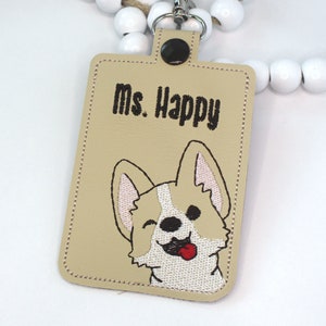 ID Badge Holder, Cute Pup Badge Holder, Personalized Vertical ID Card Protector Case, Lanyard Accessory, Teacher Gift