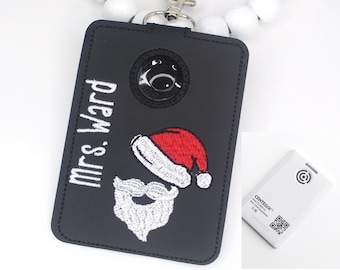 Alarm ID Badge Holder, Alarm Holder Key Ring, Vertical ID Card Case, Lanyard Accessory, Teacher Gift, Holiday Santa