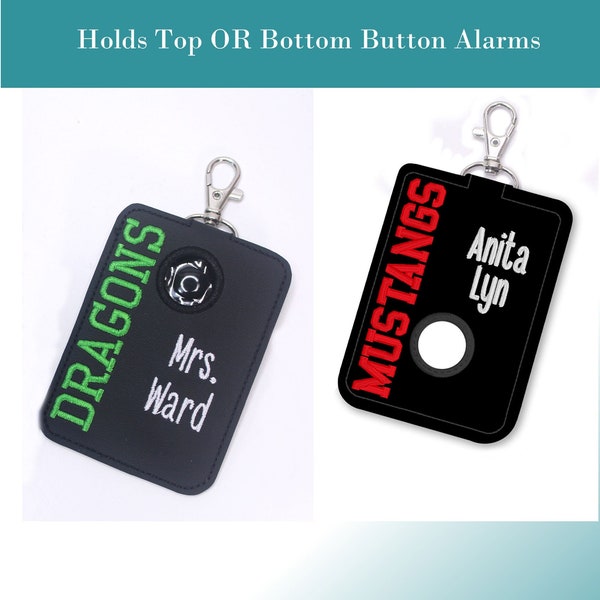 Alarm ID Badge Holder, Choose Your Colors, Alarm Holder Key Ring, Personalized School Spirit Vertical ID Card Case, Teacher Gift