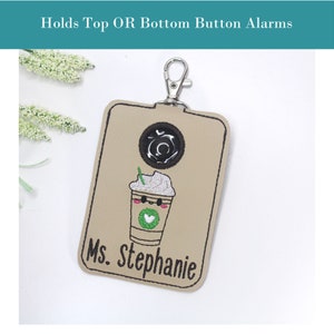 Alarm ID Badge Holder, Alarm Holder Key Ring, Vertical ID Card Case, Lanyard Accessory, Teacher Gift, Coffee