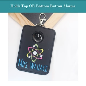 Alarm ID Badge Holder, Alarm Holder Key Ring, Vertical ID Card Case, Lanyard Accessory, Teacher Gift, Atom