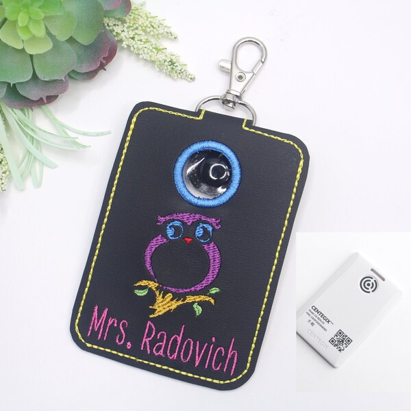 Alarm ID Badge Holder, Alarm Holder Key Ring, Vertical ID Card Case, Lanyard Accessory, Teacher Gift, Colorful Owl