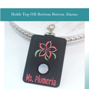 Alarm ID Badge Holder, Alarm Holder Key Ring, Personalized Monogram, Vertical ID Card Case, Lanyard Accessory, Teacher Gift