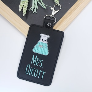 ID Badge Holder, Science Flask Badge Holder, Personalized Vertical ID Card Protector Case, Lanyard Accessory, Teacher Gift