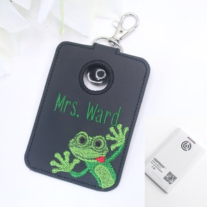 Alarm ID Badge Holder, Alarm Holder Key Ring, Vertical ID Card Case, Lanyard Accessory, Teacher Gift, Frog