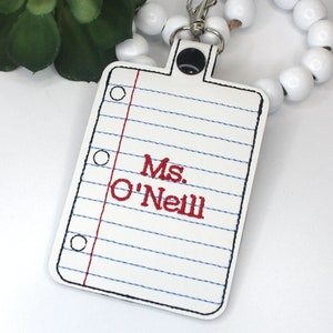 ID Badge Holder, Badge Holder, Personalized Notebook Paper Vertical ID Card Protector Case, Lanyard Accessory, Teacher Gift, Paper