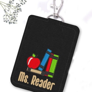 ID Badge Holder, Book Lover Badge Holder, Personalized Vertical ID Card Protector Case, Lanyard Accessory, Teacher Gift