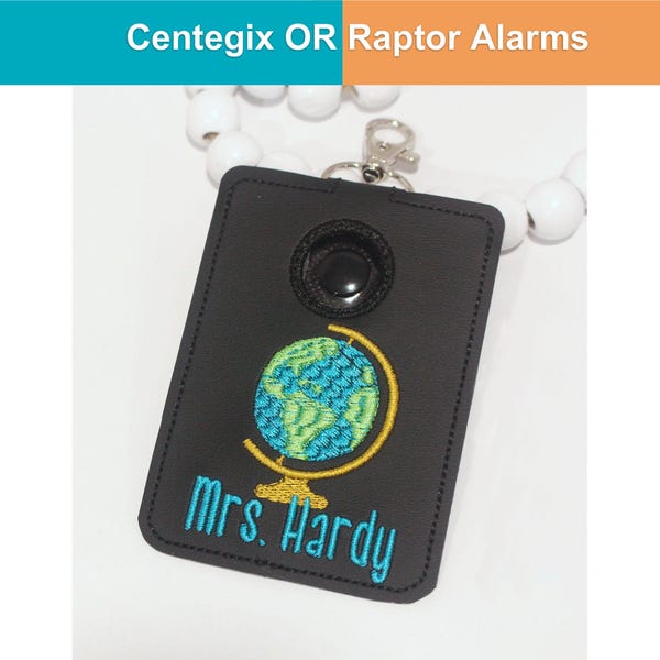 Alarm ID Badge Holder, Centegix Alarm, Raptor Alarm,  Alarm Holder Key Ring, Globe Alert ID Card Case, Teacher Gift, World Globe