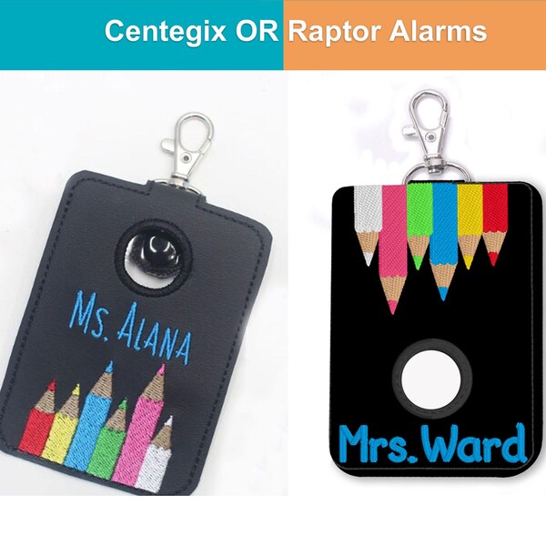 Alarm ID Badge Holder, Centegix Alarm, Raptor Alarm, Alert ID Card Case, Lanyard Accessory, Teacher Gift, Colored Pencils