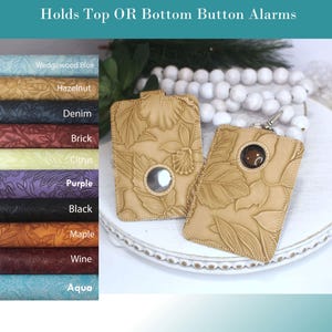 Alarm ID Badge Holder, Alarm Holder Key Ring, Vertical ID Card Case, Lanyard Accessory, Teacher Gift, Embossed Faux Leather