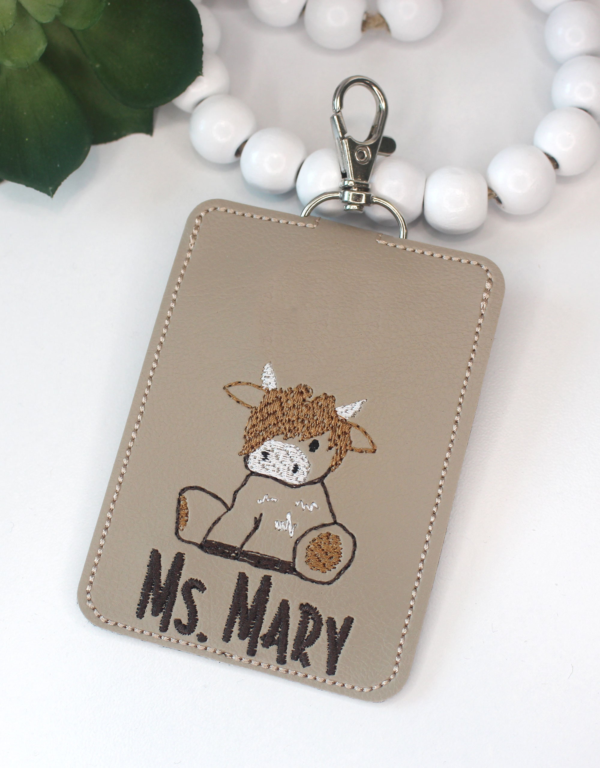 ID Badge Holder, Key Ring, Vertical ID Card Case, Lanyard Accessory, Teacher Gift, Highland Cow