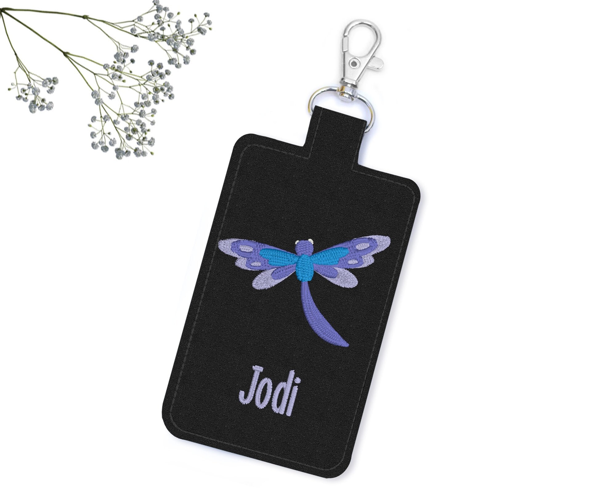 ID Badge Holder, Dragonfly Badge Holder, Personalized Vertical ID Card Protector Case, Lanyard Accessory, Teacher Gift
