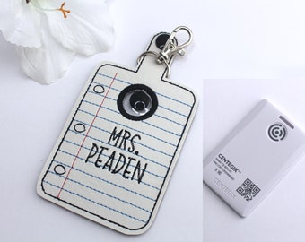 Alarm ID Badge Holder, Centegix Alarm Holder Key Ring, Personalized Notebook Paper Vertical ID Card Case, Lanyard Accessory, Teacher Gift