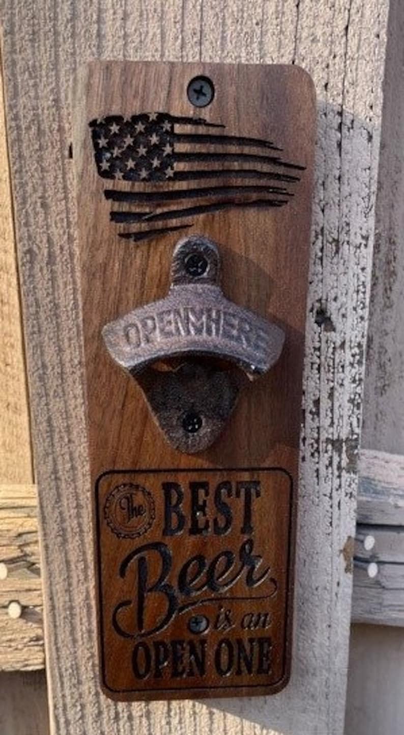 Wall / Fence Hanging Beer Bottle Opener Engraved Built in Etsy