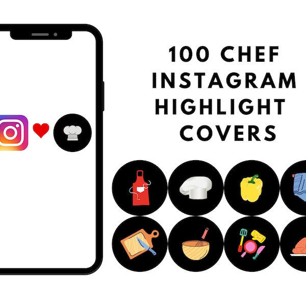 100 Chef Instagram Highlight Covers, Instagram Stories, Instagram Story, Cook, Food, Restaurant, Kitchen, Food Lover, Gourmet, Homemade.