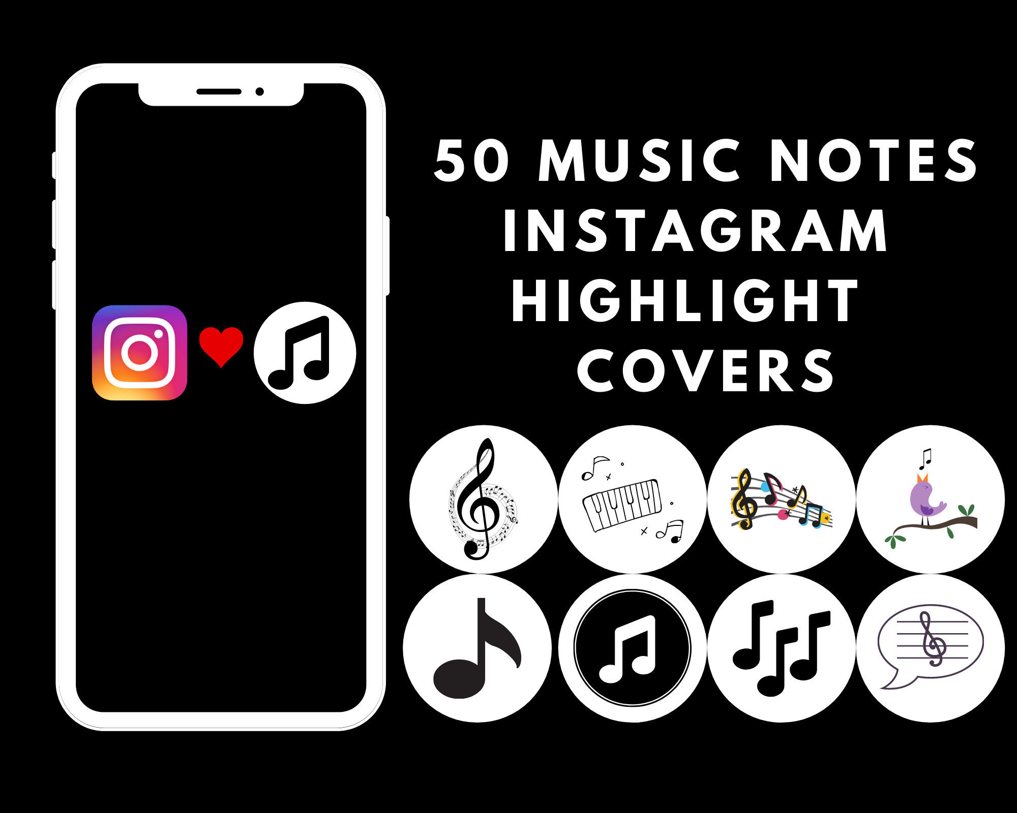 Musician Instagram Highlight Covers Premium Bundle 400 Covers Piano, Drums, Guitar, Music