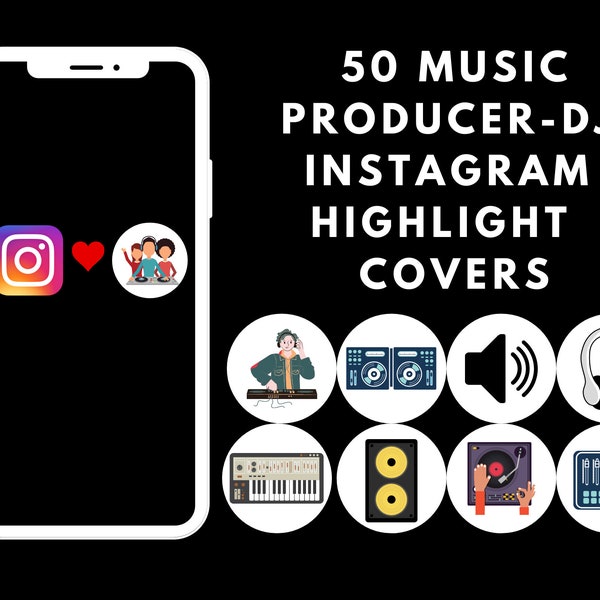 50 Music producer - DJ Instagram Highlight Covers - Artist, Musician, Beatmaker, Studio, Party, Recording Studio, Mixing, DJ Gift Idea,