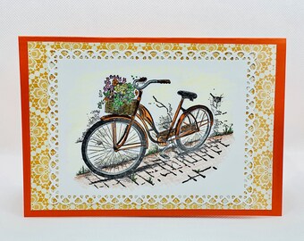 Bicycle Card, Thank You Card, Blank Card, Birthday Card, Handmade Card, Hello Card