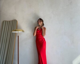 red silk maxi