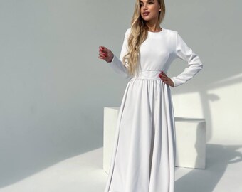 simple white dress with sleeves