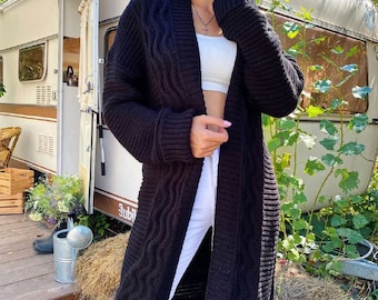 long black wool cardigan