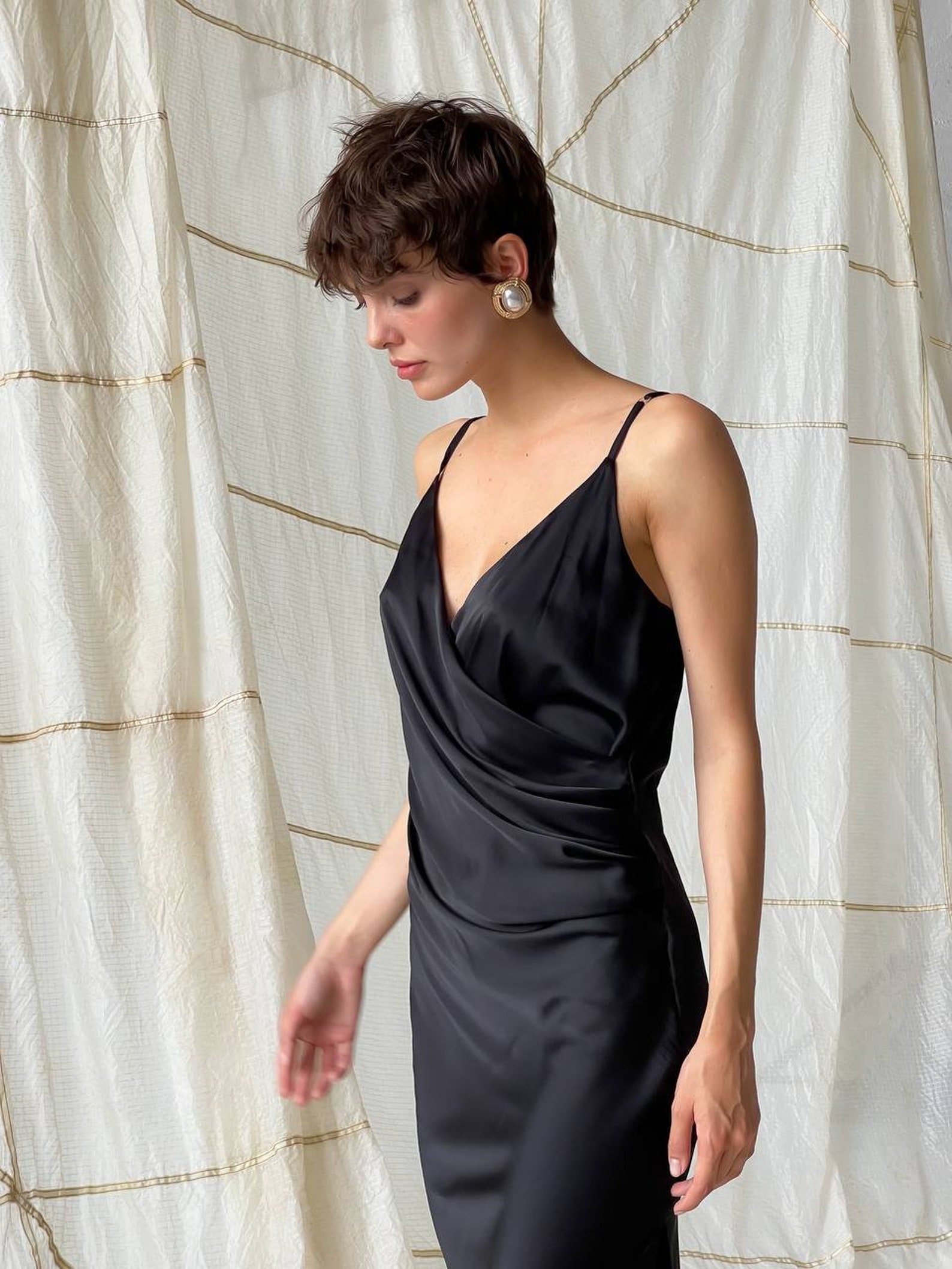 Black slip silk dress for Special Occasions black satin cowl Etsy