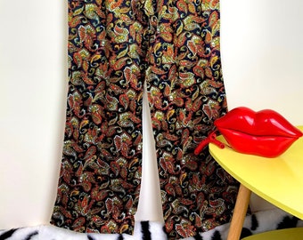 Vintage 70's Satin Paisley Print Flared Trousers Flares