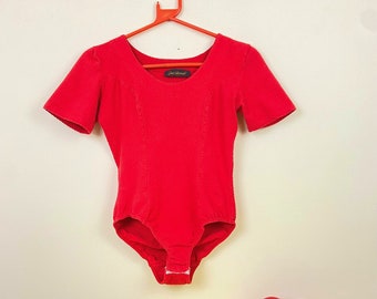 Vintage 80's Red Textured Body - Scoop Neck Bodysuit Top Short Sleeve