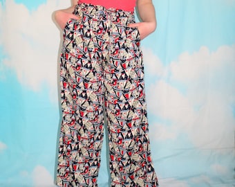 Vintage 90's Print Wide Leg Trousers Patterned Spotty Pants Cropped Polkadot Loose 29" 29 inch