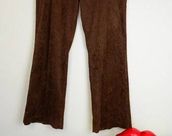 Vintage Y2K Brown Faux Suede Flared Trousers Suedette Flares