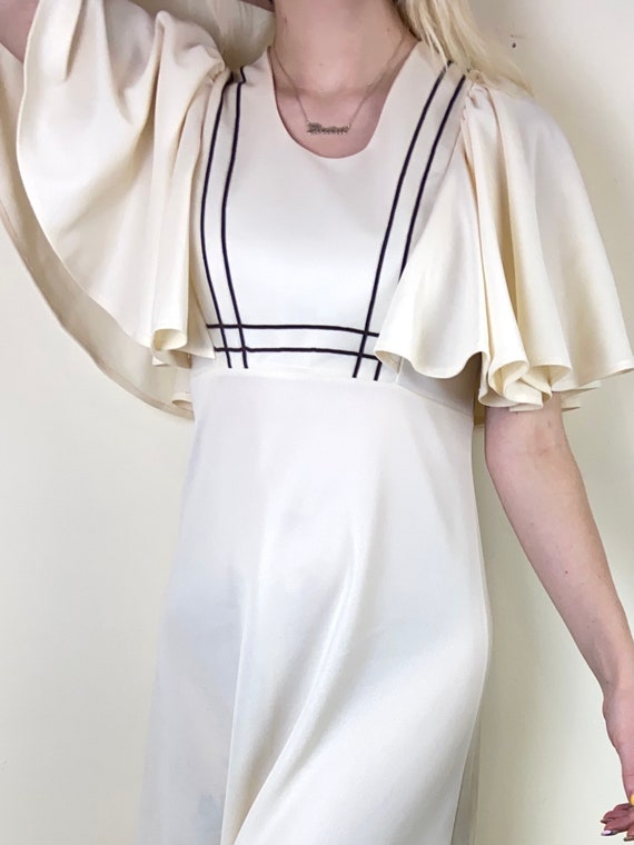 Vintage 70's Cream Cape Sleeve Maxi Dress - 20's … - image 3